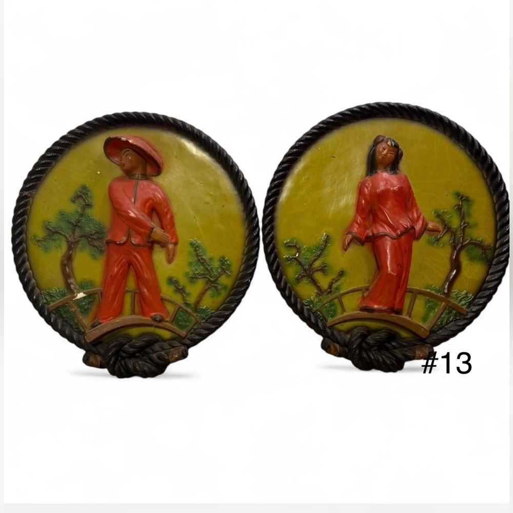 MCM 1940s Asian Chalkware Wall Art